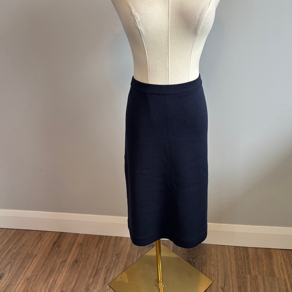 Ports Women's Navy Blue Knit Pure Virgin Wool A-line Knee Length Skirt, SZ S